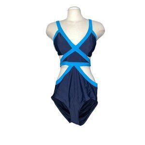 Aerie Womens Cutout One-Piece Swimsuit Sz Large Navy Blue